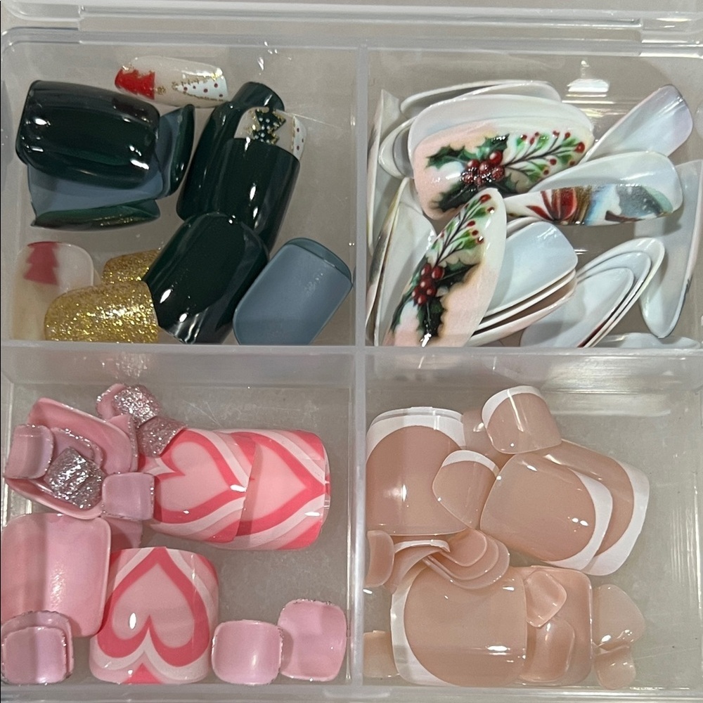 Elegant Press-On Nails Set - Black, Pink, Nude